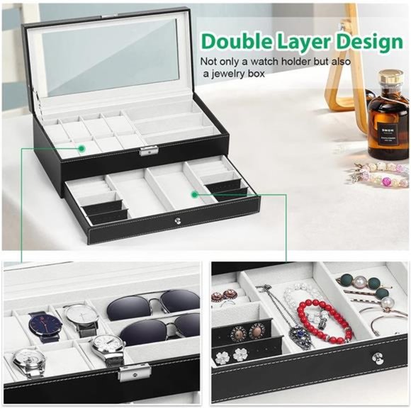 Watch Box Watch Case Organizer Holder Jewelry Box Drawer Sunglasses Display Case - Picture 5 of 6